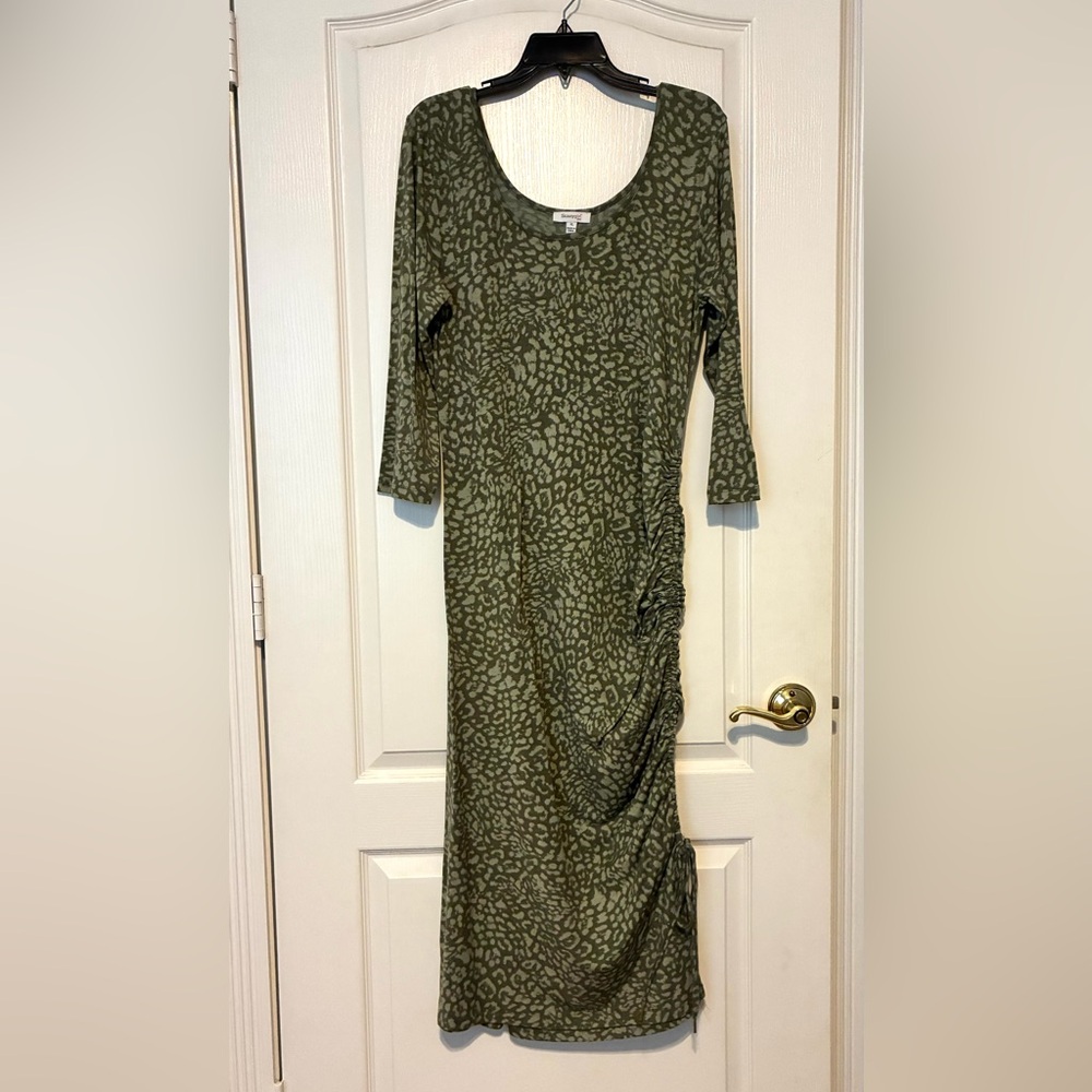 Skinnygirl Olive Animal-Print Long Sleeve Scoop Dress XL